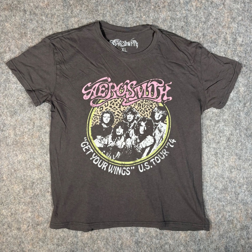 Aerosmith Graphic T-Shirt Mens XL Grey Get Your Wings 1974 Tour Band Tee‎